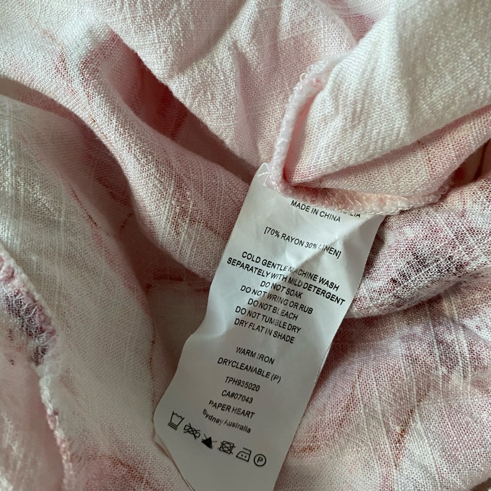 White Floral V neck linen blend summer dress - Picture 5 of 14